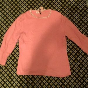 Pink Anthropologie Sweater with faux pearl neck